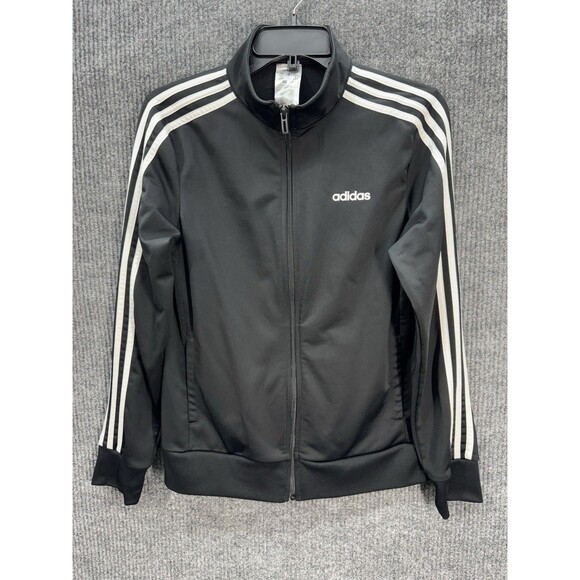Adidas Full Zip Track Jacket Boys Youth Medium 12-14 Black White Stripes Mock - Picture 1 of 7